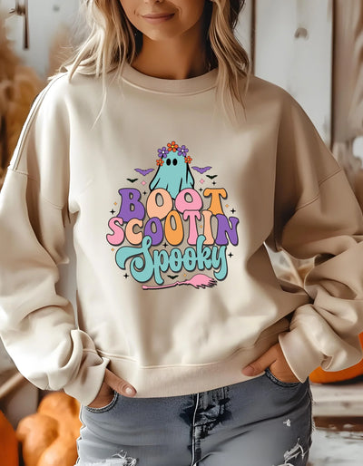 Boot Scootin Spooky Sweatshirt, lustiges Halloween-Sweatshirt, Unisex-Pullover für den Herbst, Geschenke für Freunde und Familie - DreamyDesignPrint
