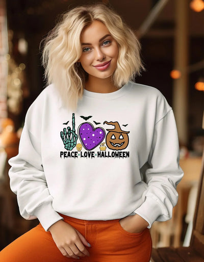 Halloween Sweatshirt - Peace Love Halloween Design - Herbstmode - Unisex Pullover- Festlicher Sweater - Perfektes Halloween Geschenk - DreamyDesignPrint