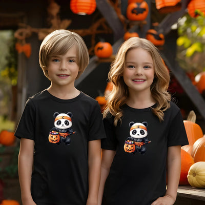 Niedliches Halloween Panda T-Shirt | Kinder Ninja Panda Tee | Lustiges Kürbis Design | Baby & Kinder Herbst Mode | Halloween Kostüm Shirt - DreamyDesignPrint