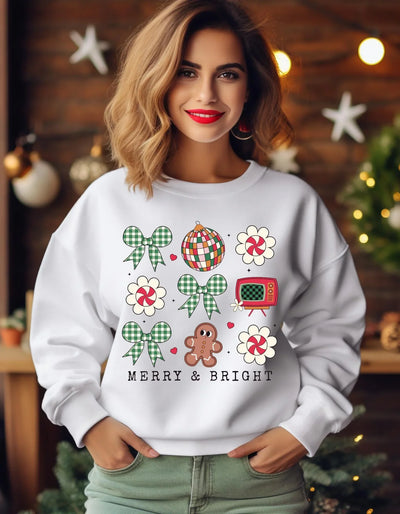 Unisex Weihnachtspullover - "Merry & Bright" Design - Festlicher Sweater mit Lebkuchenmann und Schleifen - Perfektes Weihnachtsgeschenk - DreamyDesignPrint