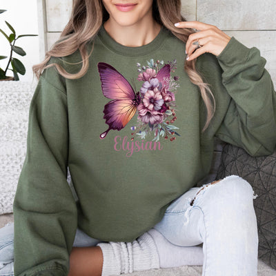 Elysian Butterfly Sweatshirt Shirt Ästhetisches Schmetterlings-Design mit floralen Details | Vintage Blumenpullover | Geschenk für sie | - DreamyDesignPrint