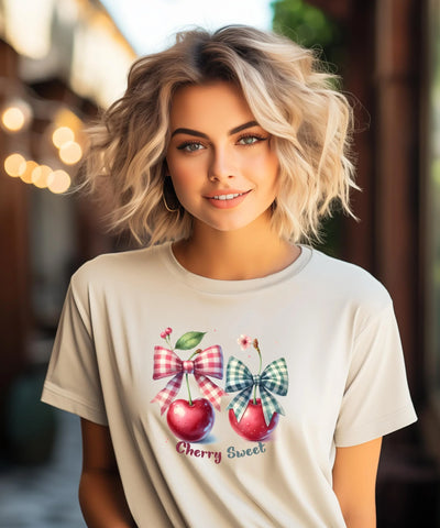 Cherry Sweet Shirt Damen Cherry T-Shirt Frauen Cute Graphic Tee Vintage Retro Style Sommer Aesthetic T-Shirt Geschenkidee - DreamyDesignPrint