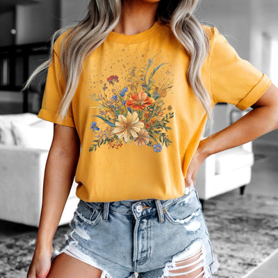 Blumen T-Shirt Damen Wildblumen Grafik Tee mit Vintage Print, Boho Shirt für Frühling Sommer, Naturmotiv TShirt Geschenk Idee - DreamyDesignPrint